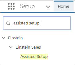 Setup page, searching for assisted setup in the Quick Find box