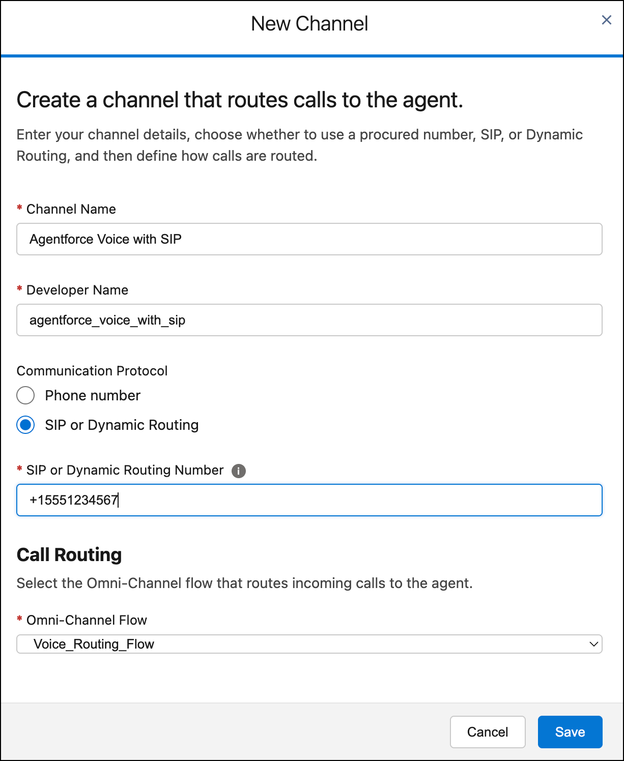 The New Channel page contains the channel settings.