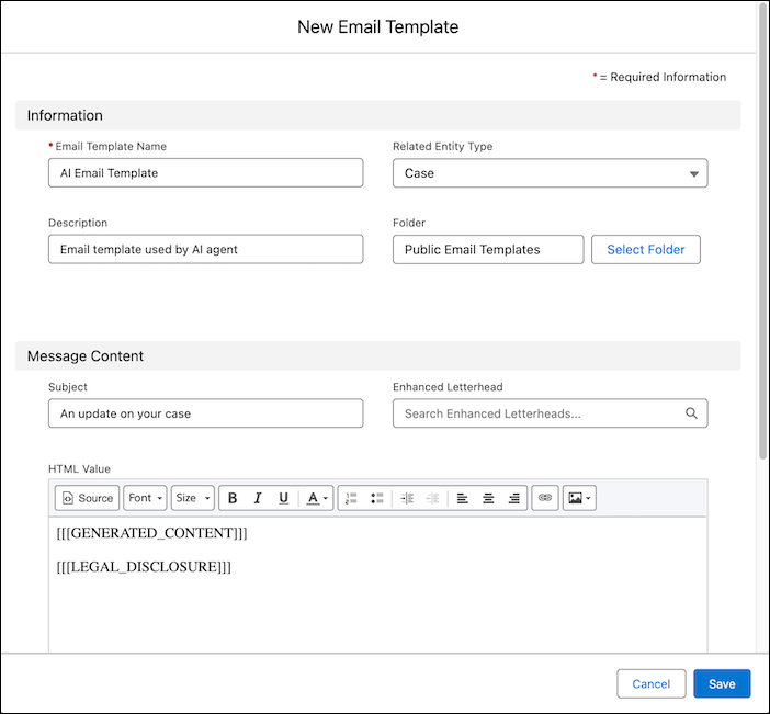 Email template filled out according to the steps in this help subagent.