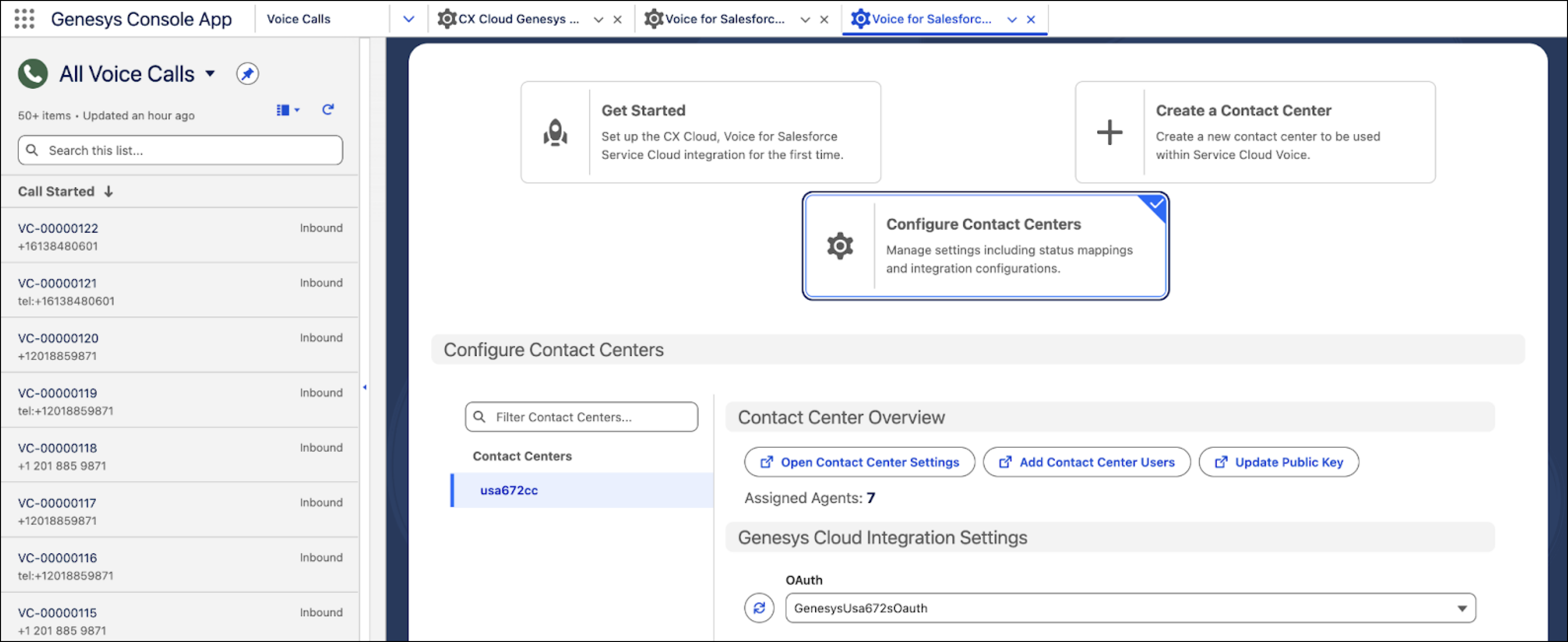 The Configure Contact Centers option in the Genesys Console app