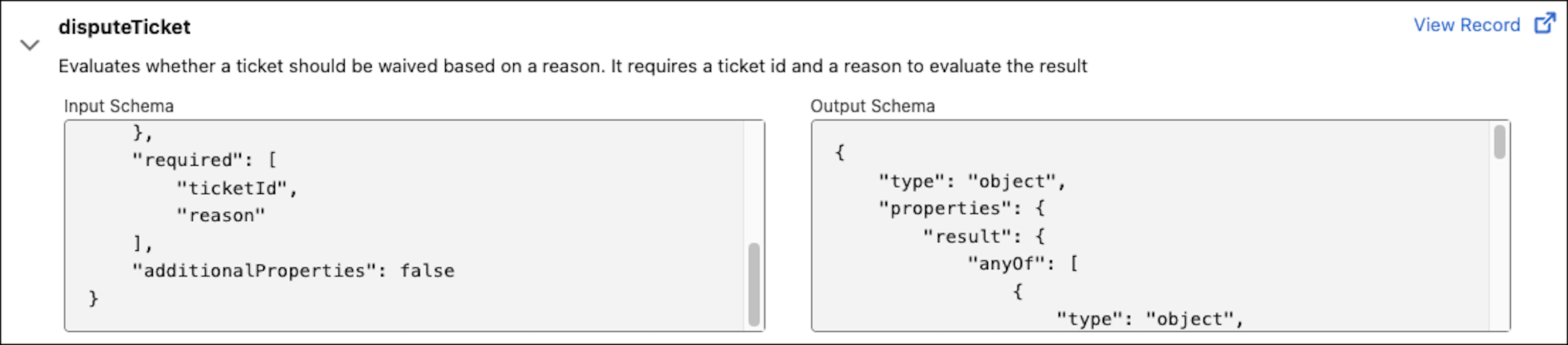 Input and output schemes on MCP server record page