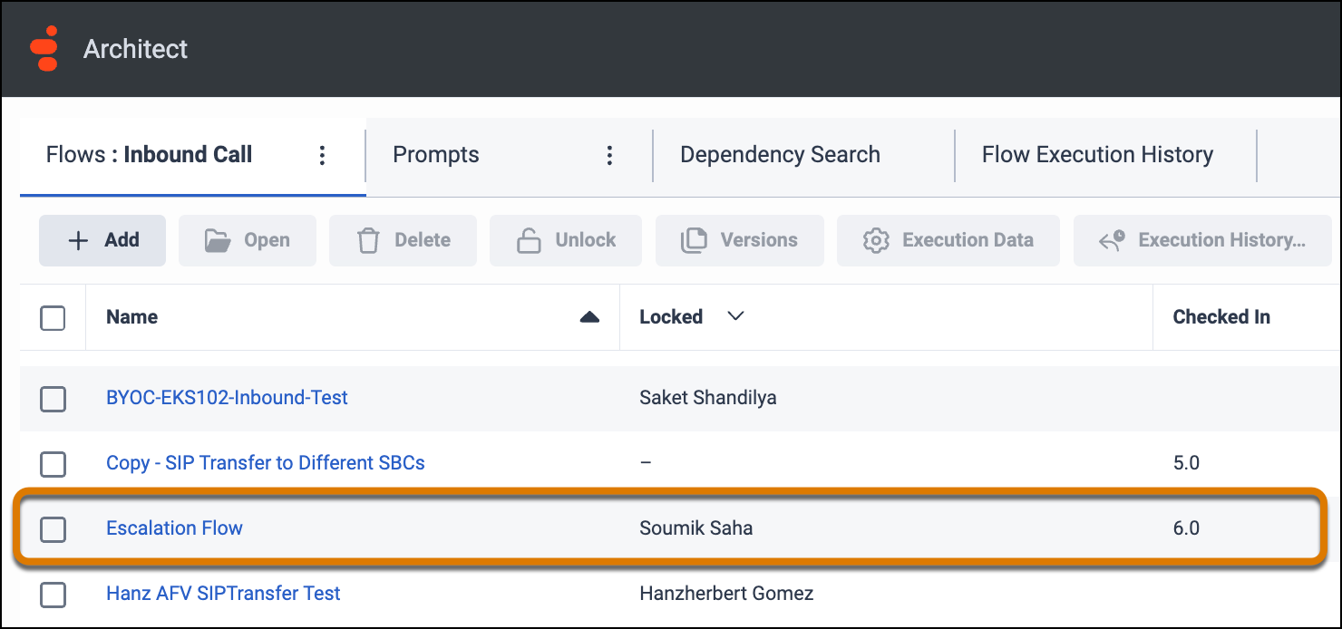 Escalation flow in flow list