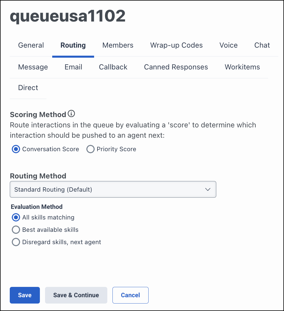 Routing settings for the queue