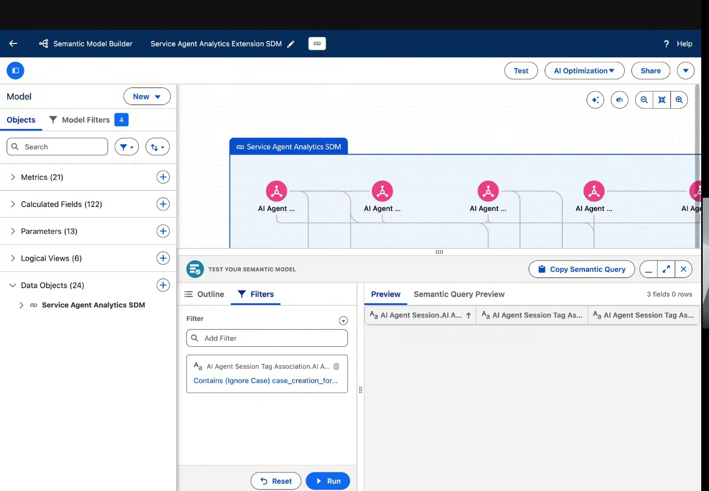 Service Agent Analytics Agent Performance dashboard showing the published effectiveness metrics.