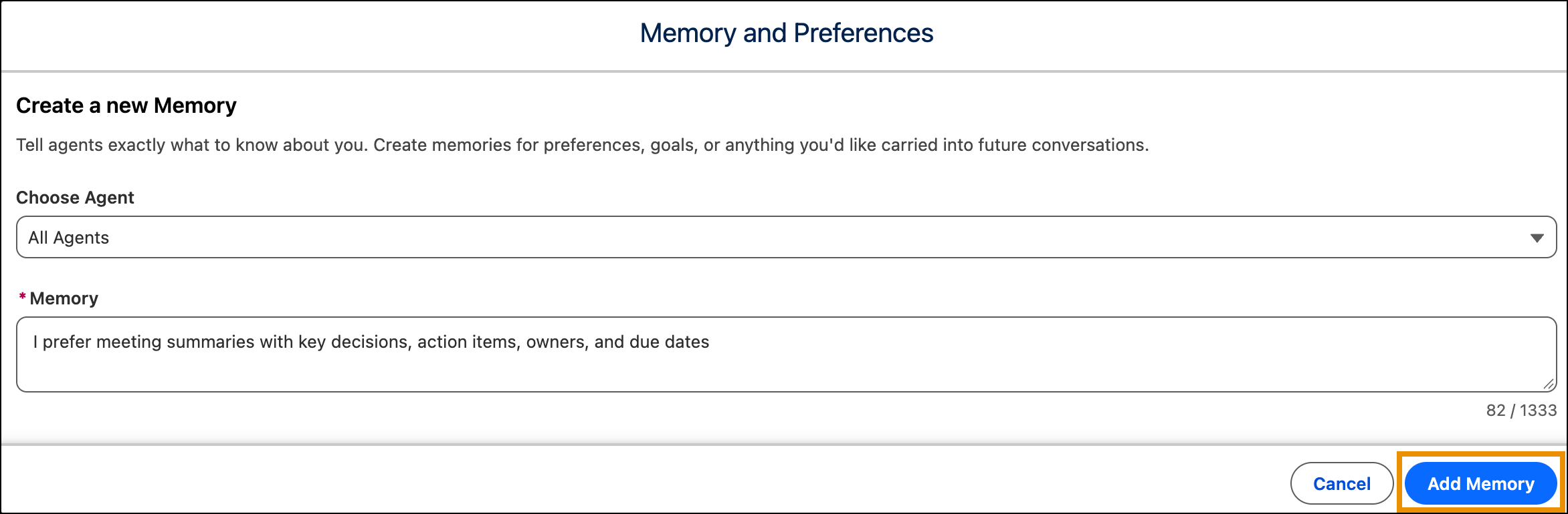 Create a new Memory dialog with the Add Memory button highlighted.