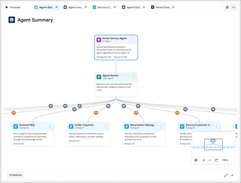 Agent summary showing the agent's details, route, and subagents