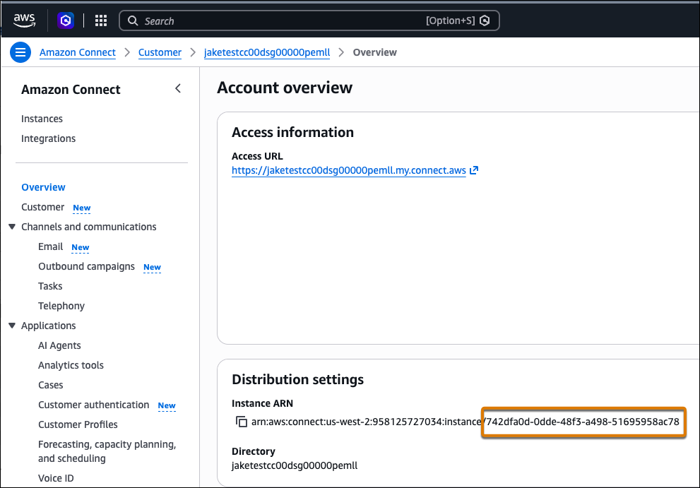 Amazon Connect instance ID at the end of the instance ARN