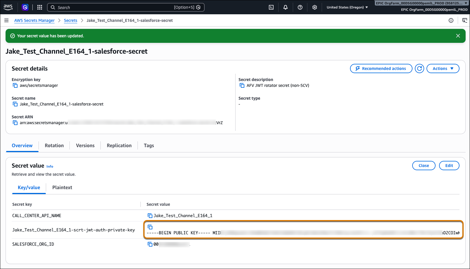Private key field in the Salesforce secret