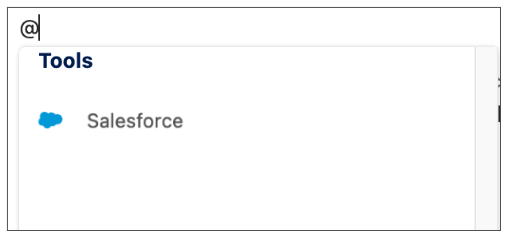 At-sign menu showing Tools and Salesforce.