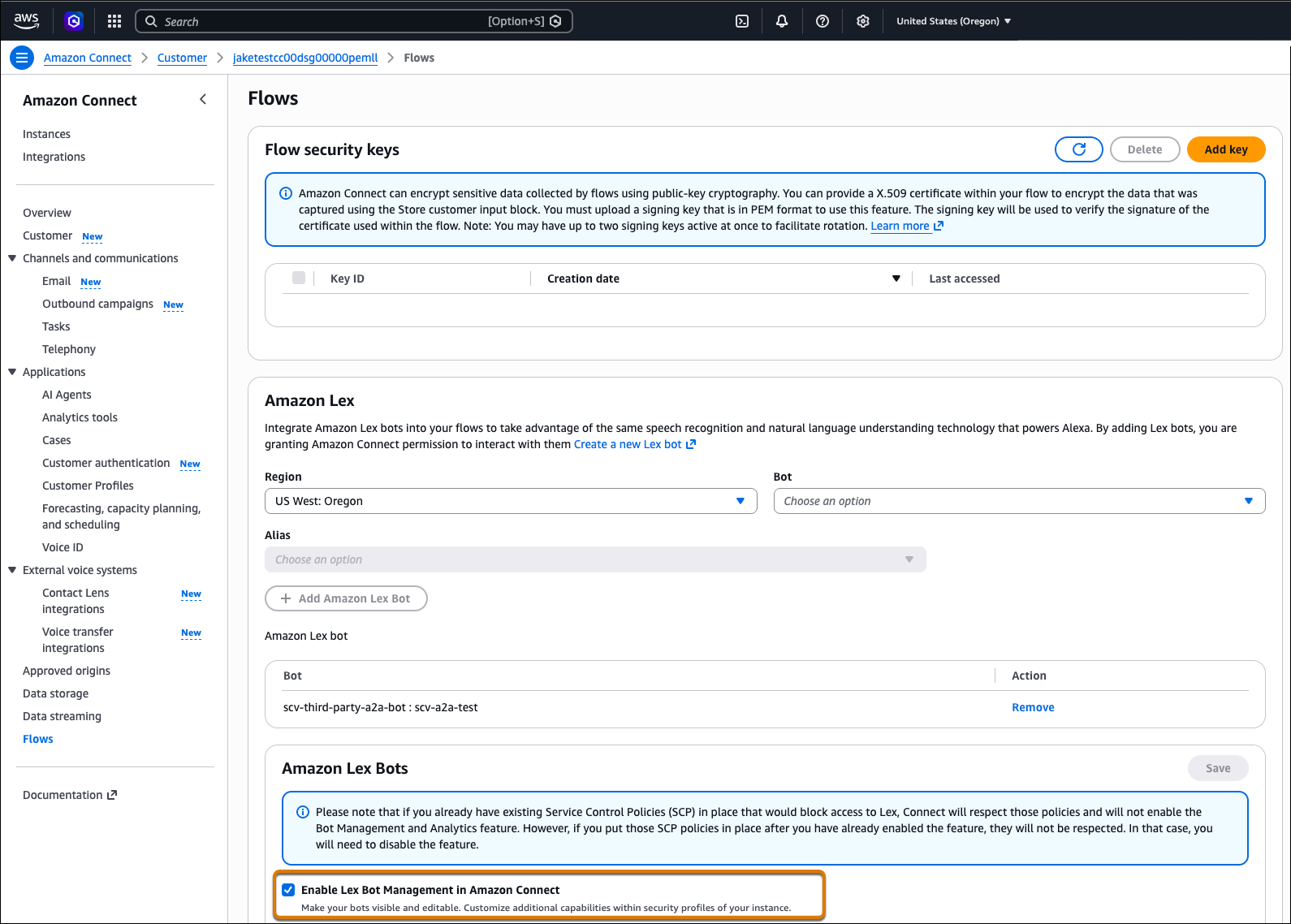 Enable Lex Bot Management in Amazon Connect