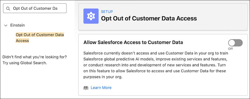 В настройках включите или выключите общий доступ к данным клиентов с Salesforce