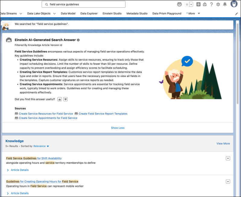 An example of an answer card from the global search box.
