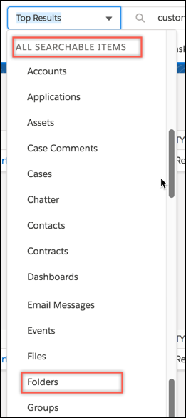 Selecting folders in the Global Search area