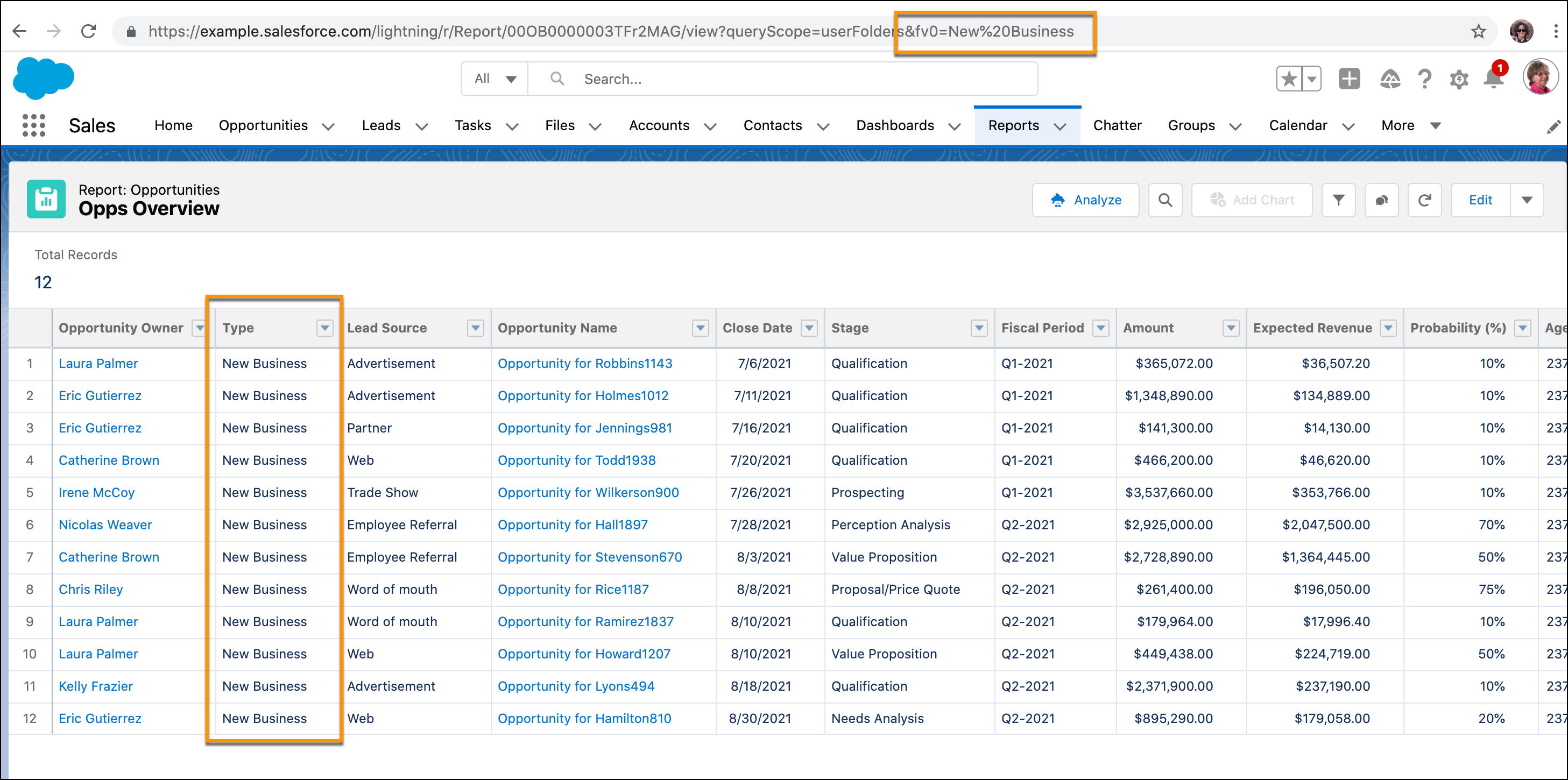 Report with a filter value URL parameter
