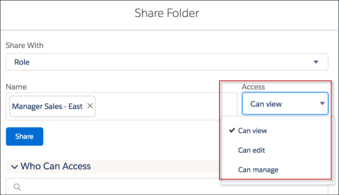 Selecting folder access levels