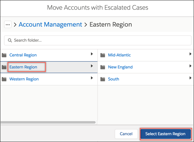 Selecting a target folder