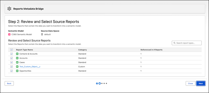 Select the source reports to use in your semantic model