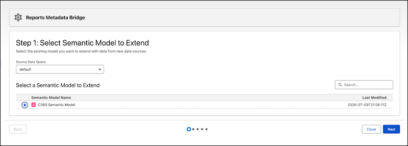 Select the data space and select a semantic model to extend