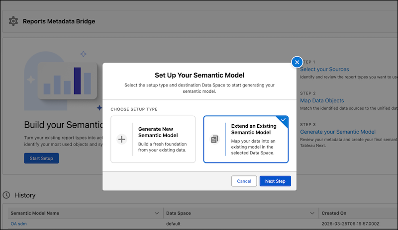 Select the option to extend an existing semantic model