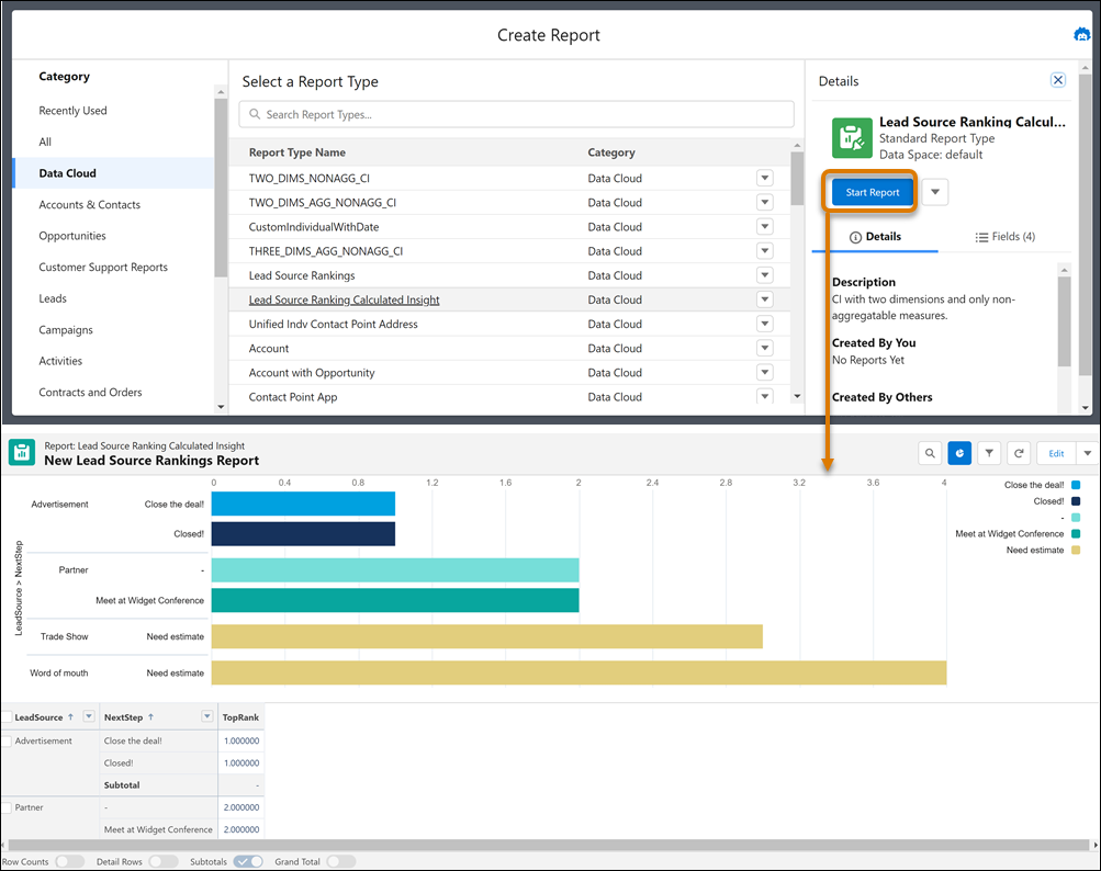 Create Data 360 report from Reports tab