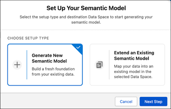 Selecting the generate new semantic model option in the Reports Metadata Bridge