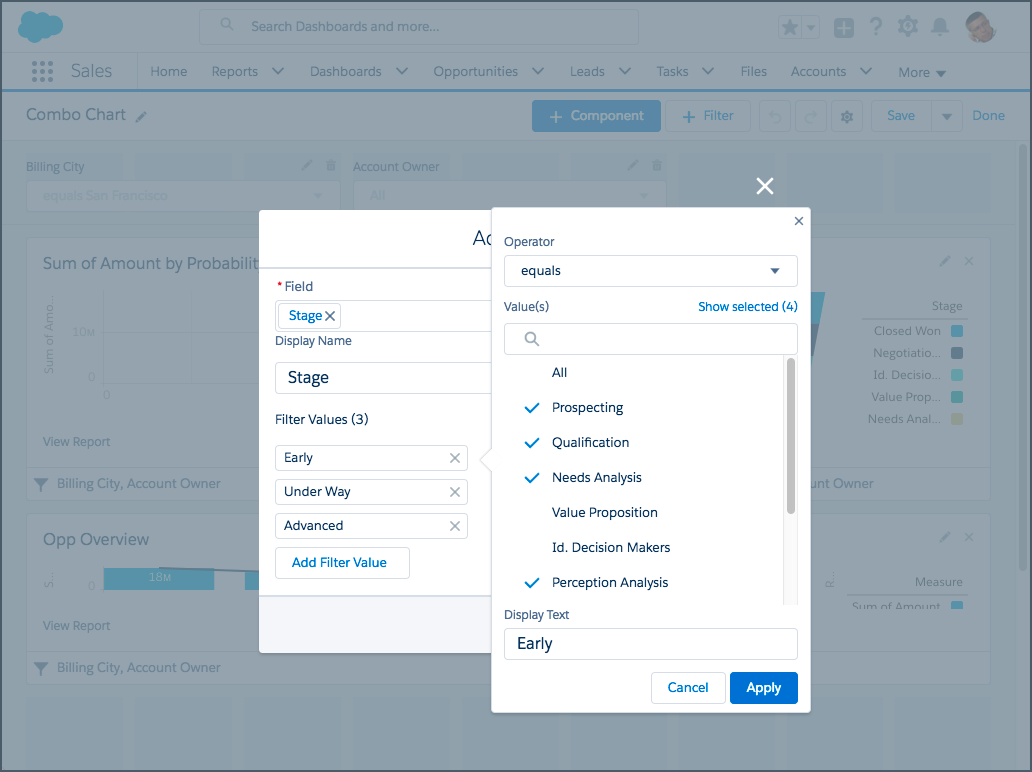 Adición de un filtro de panel en Lightning Experience