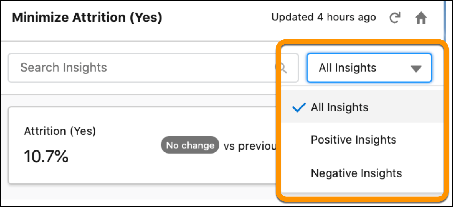 Filter insights by positive or negative impact.