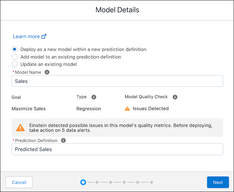 Auswählen eines Modells zum Bereitstellen für eine neue Prognosedefinition