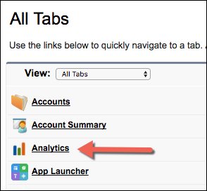 Analytics Tab selection