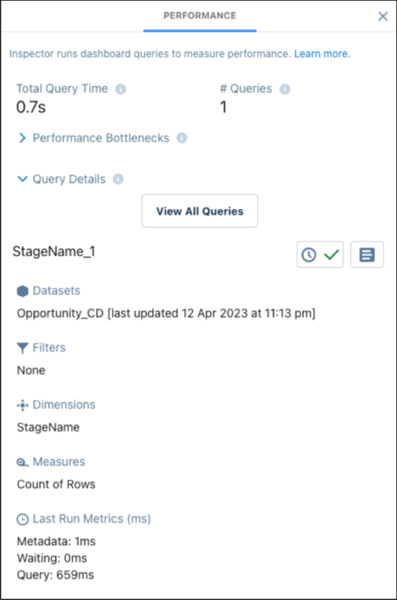 Query details in the dashboard inspector.