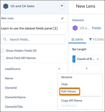 Edit Values option