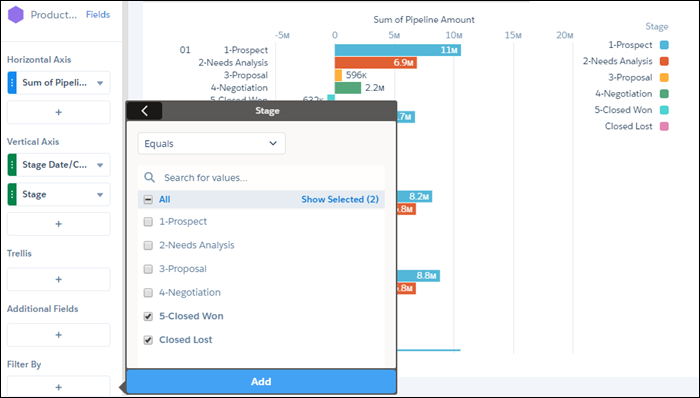 explorer filter set to show closed won and closed lost stages only