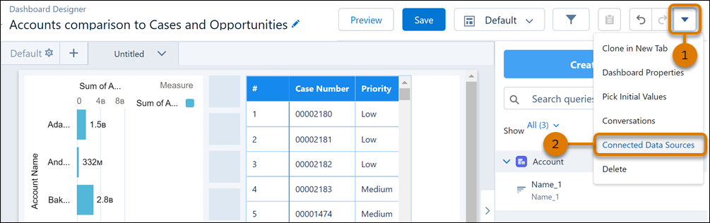 Dashboard designer dropdownmenu