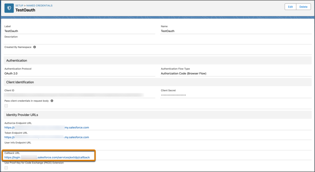 The callback URL in the external auth identity provider.