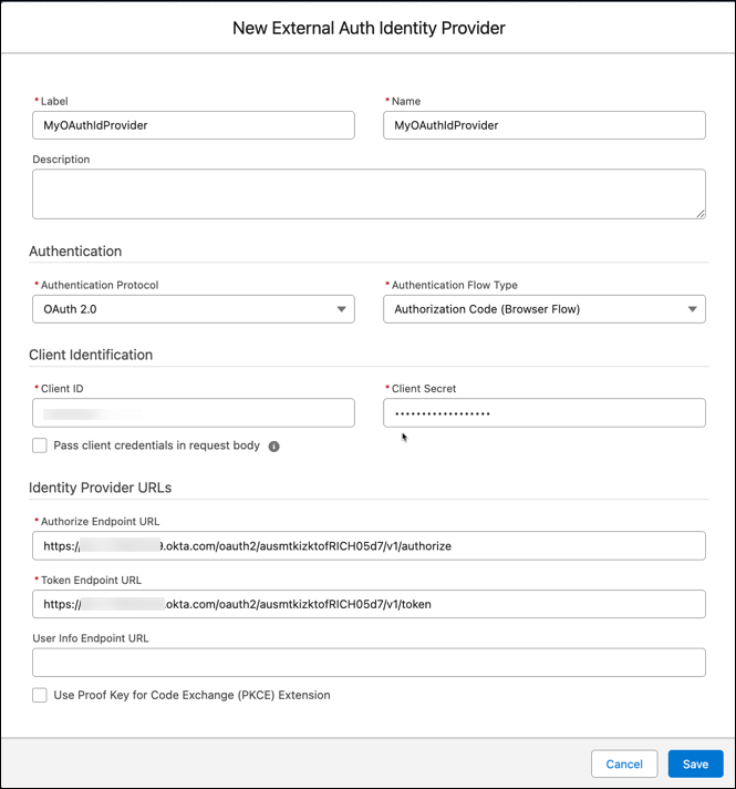 New external auth identity provider screen showing authentication options.
