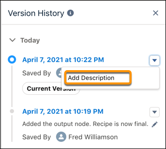 The Add Description open appears after you select the down arrow.