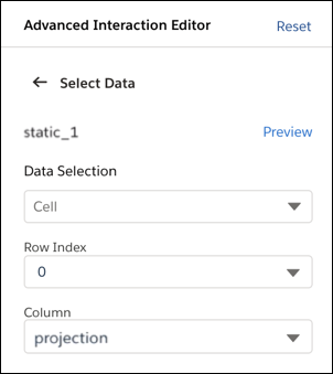 Left panel of Advanced Interaction Editor, query already selected previously, add query specifics