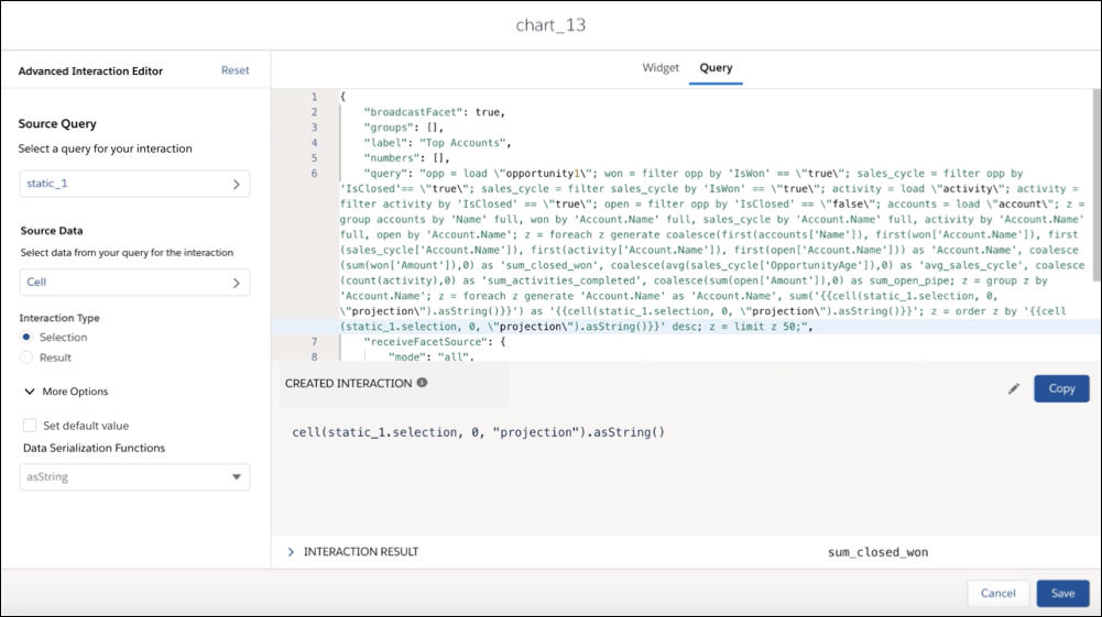 Fullscreen Advanced Interaction Editor with a generated binding.