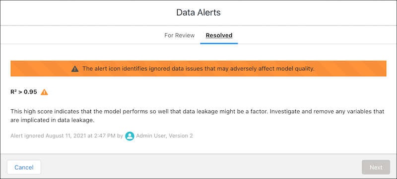 Quality Alerts - ignored alerts show up on the Resolved tab