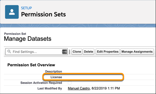 The License option appears under the permission set properties under Setup.