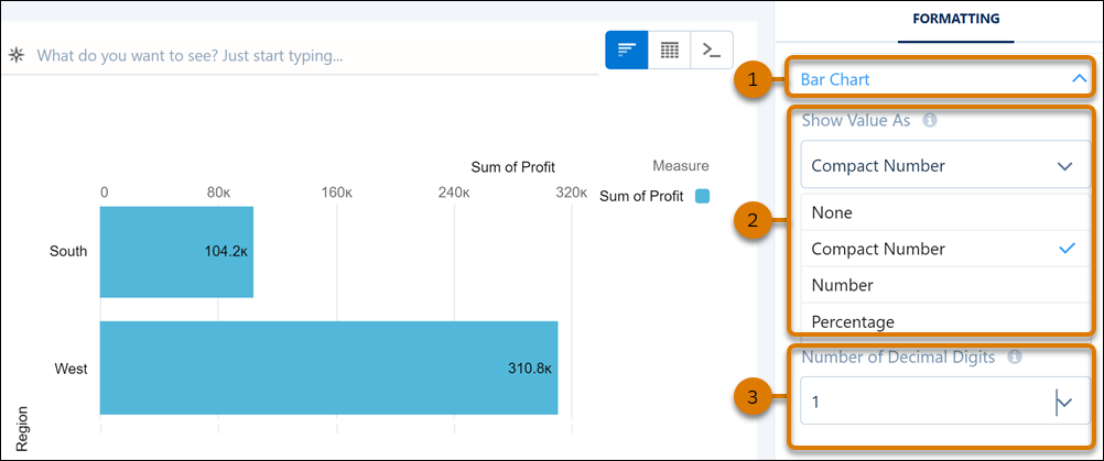 Number formatting options for charts