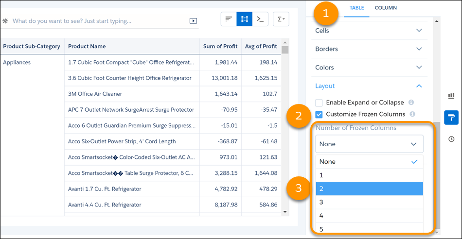 Freeze columns in compare table