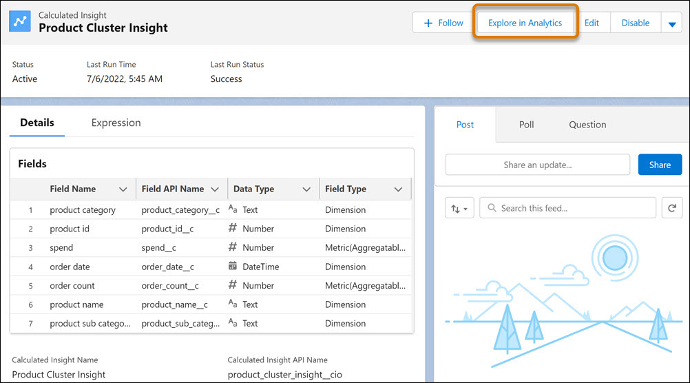 Explore in Analytics button on a CDP record page