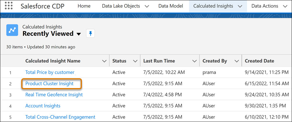 Caculated Insights tab in Salesforce