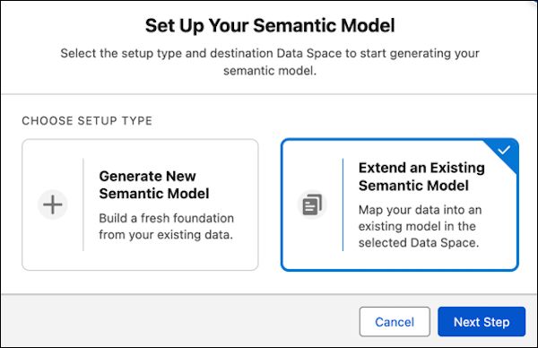 Selecting the option to extend an existing semantic model