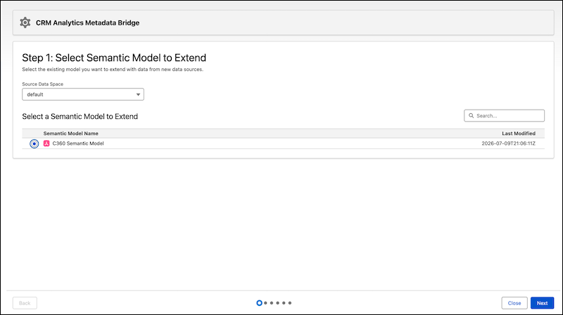 Select a source data space and a semantic model to extend