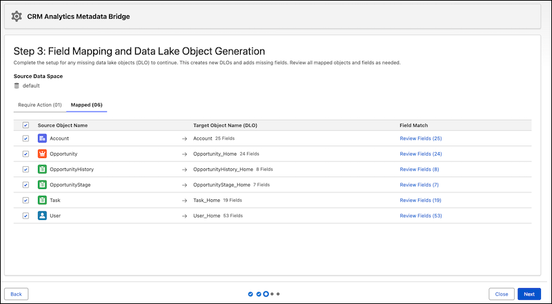 Mapping source objects to target DLOs