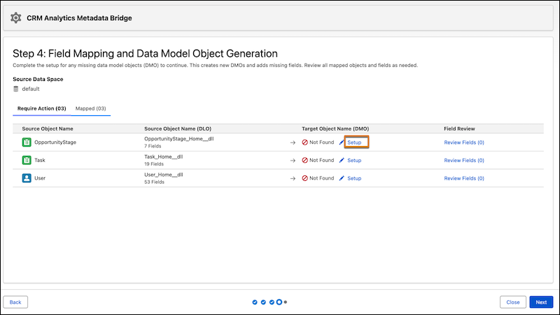 Selecting the option to set up DMO