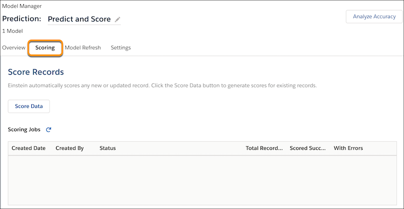Model Manager Scoring tab