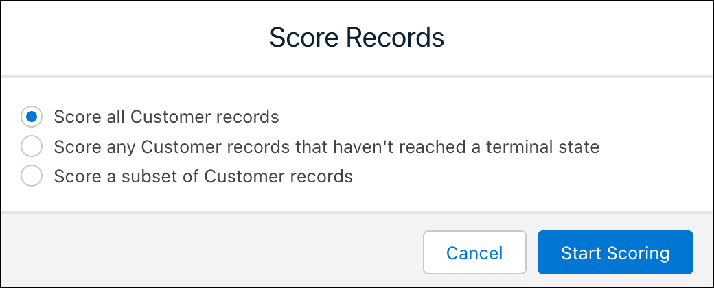 Score Records window, showing the options for scoring data